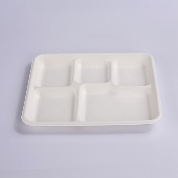 [100 Pack] 5-Compartment Sugarcane Fiber Disposable Tray - 100% Compostable  American Tray, Serving Tray, Cafeteria Tray, Biodegradable, Eco Friendly